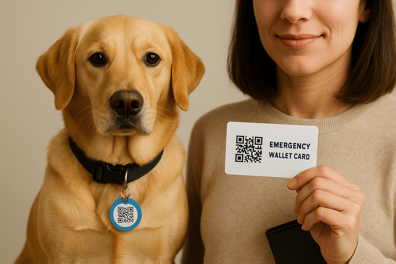 Emergency wallet card with QR code